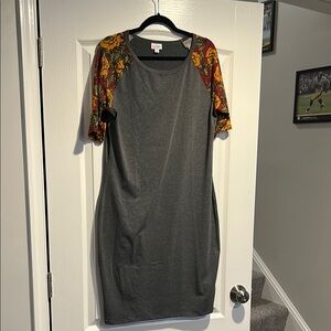 LuLaRoe Gray and Orange Raglan Midi Dress